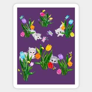 Cats flowers butterflies bees springtime art Sticker